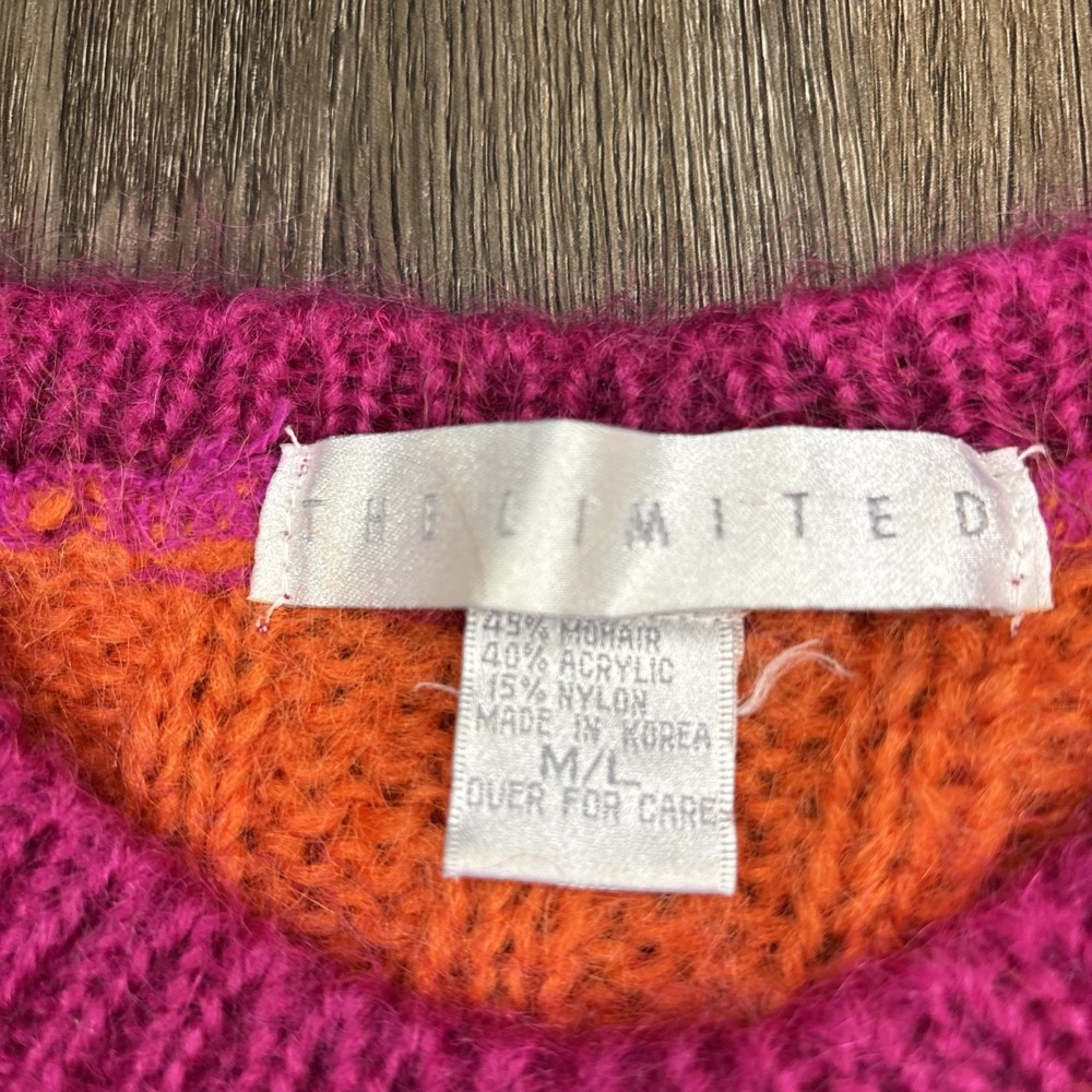 Vtg The Limited Knit Sweater Women's M/L Mohair 90s Rainbow Geometric Colorblock - Picture 4 of 8